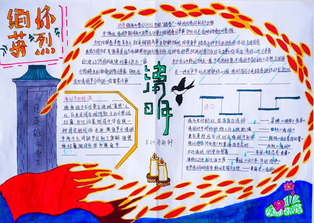 经典研习,文明缅怀|洛阳东外初中部清明节手抄报展示活动